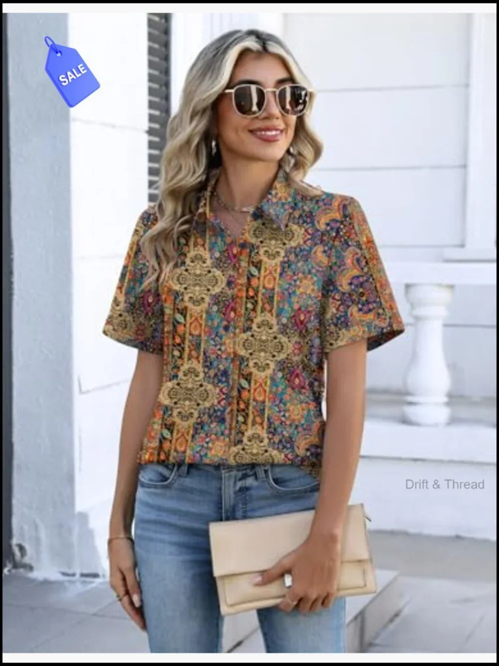 Short Sleeve Button Down Shirt V Neck Blouse Dressy Casual Summer Top - Picture 2 of 7